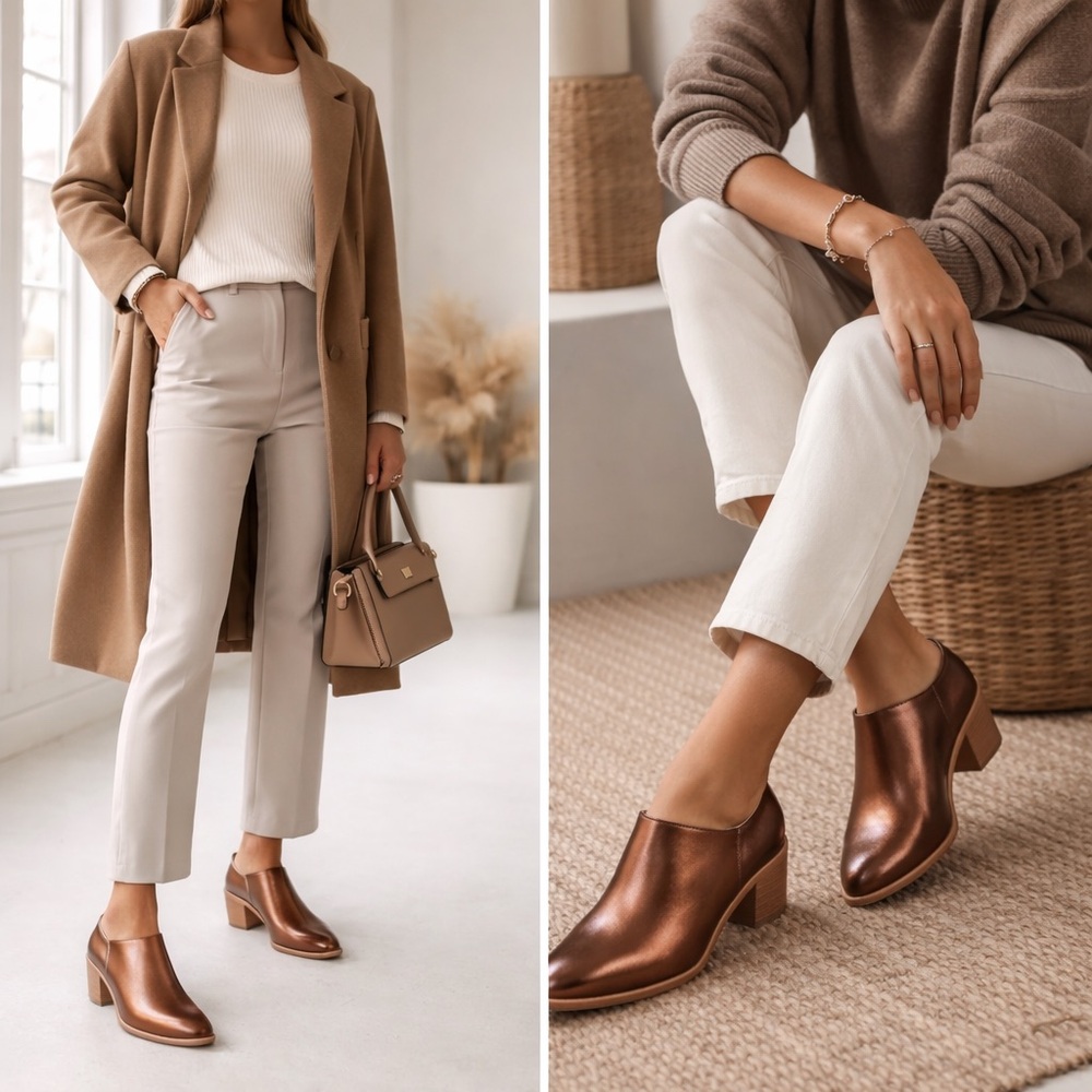 Poppy Barley Heeled Mules - in Metallic Copper
